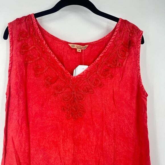 NWT Anandas Collection Women's‎ Fringed Tassel Sleeveless Tank Dress Red Medium - Picture 6 of 12